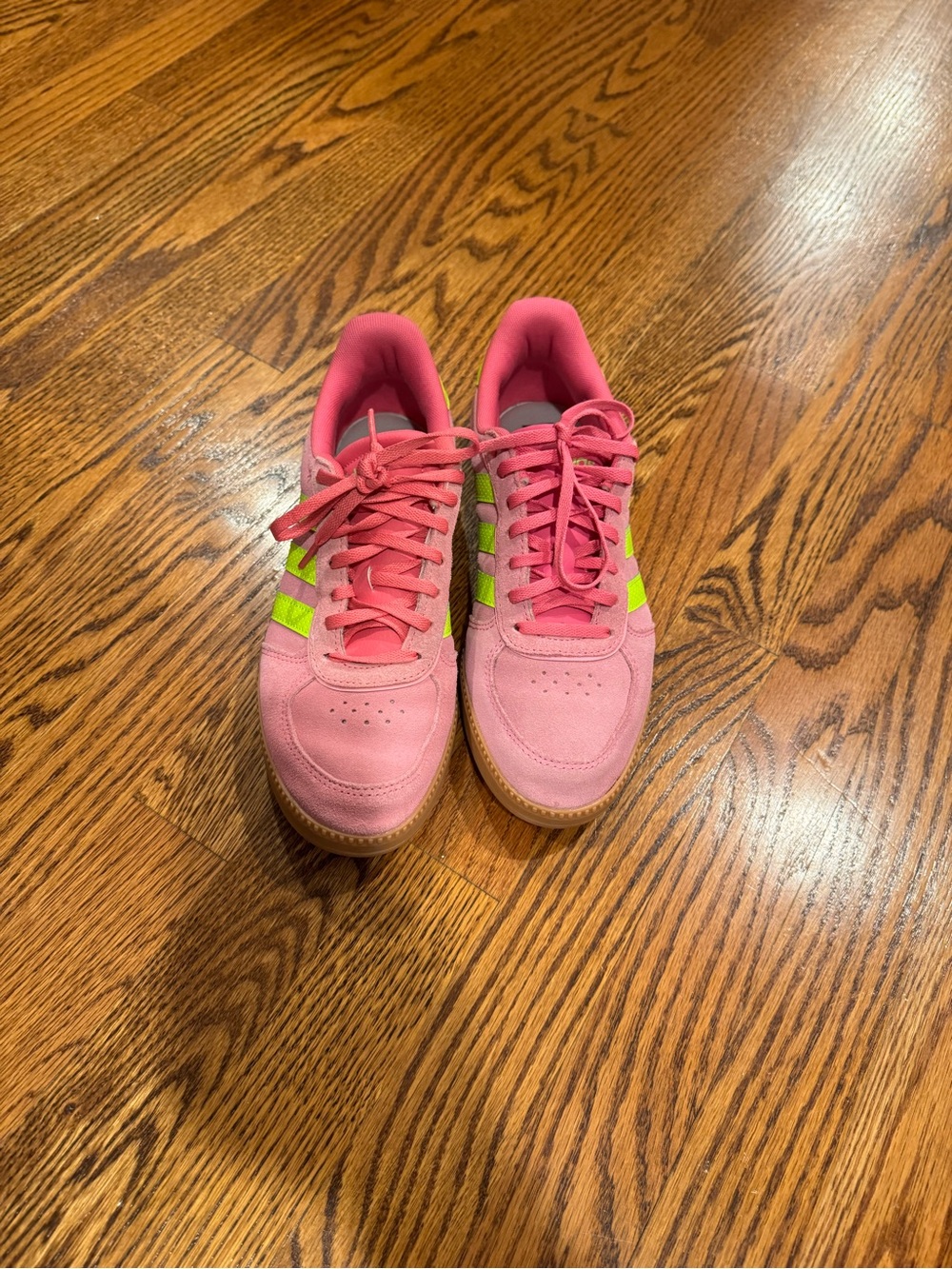 adidas Pink Athletic Sneakers with Lime Stripes